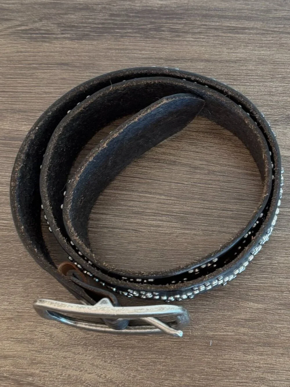 Black Studded Leather Belt with Antique Silver Buckle
